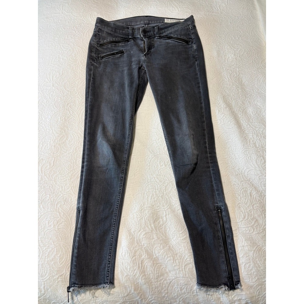 Rag & Bone Alcove Grey Skinny Moto Jeans Ankle Zip Raw Hem 28 W1522C933ALC